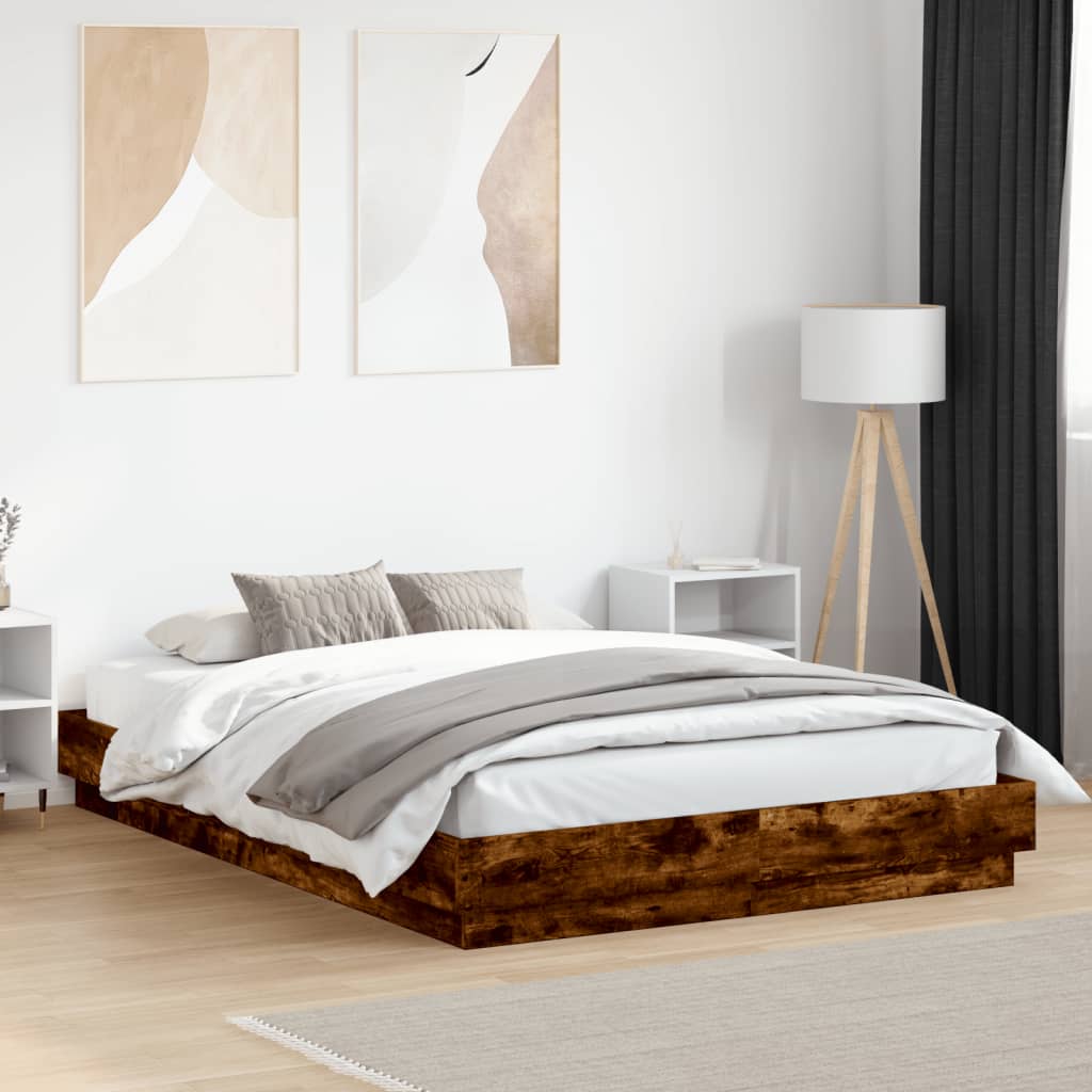 Okvir kreveta s LED svjetlima dimljena boja hrasta 150 x 200 cm