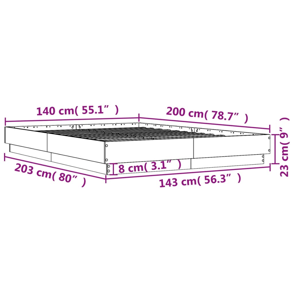 Okvir kreveta s LED svjetlima boja hrasta sonome 140 x 200 cm
