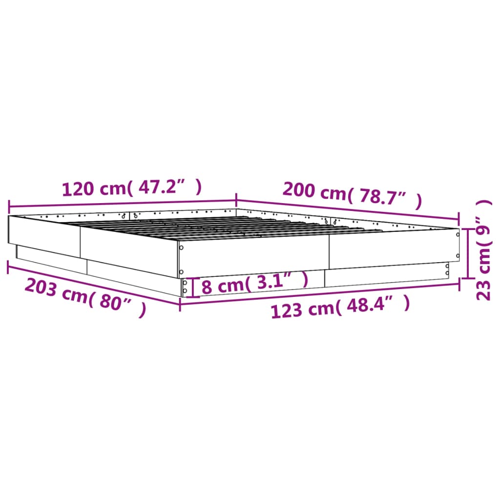 Okvir kreveta s LED svjetlima dimljena boja hrasta 120 x 200 cm