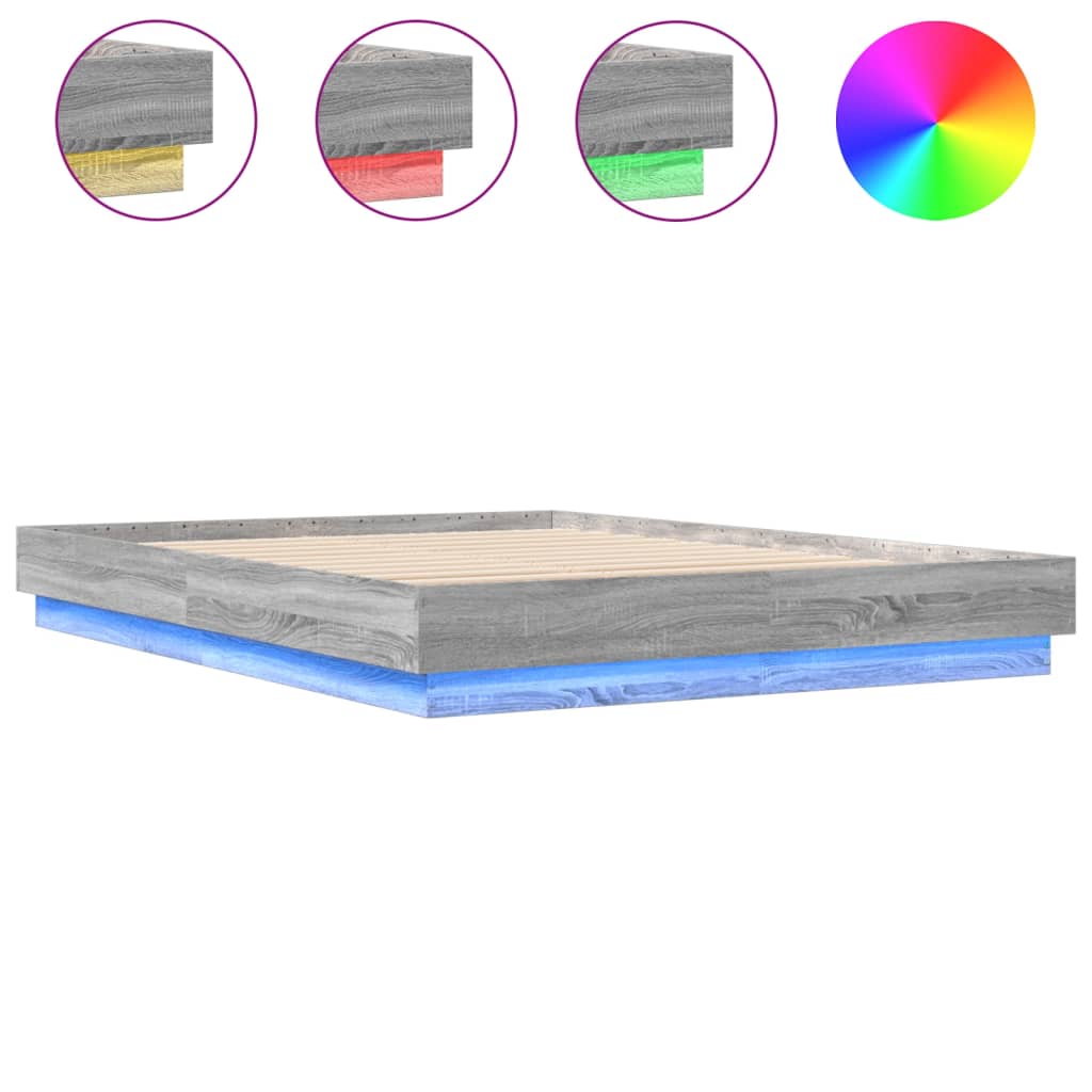 Okvir kreveta s LED svjetlima siva boja hrasta 120 x 200 cm