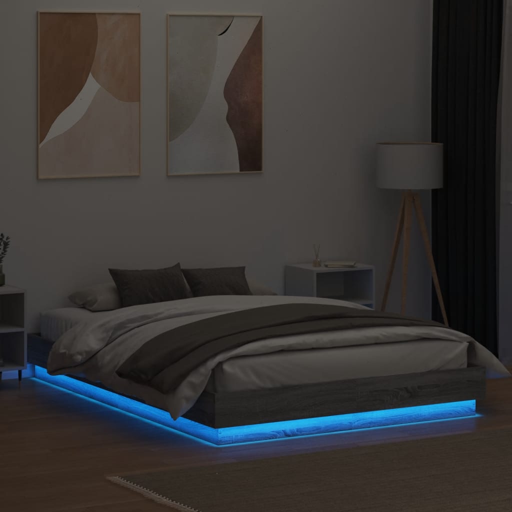 Okvir kreveta s LED svjetlima siva boja hrasta 120 x 200 cm