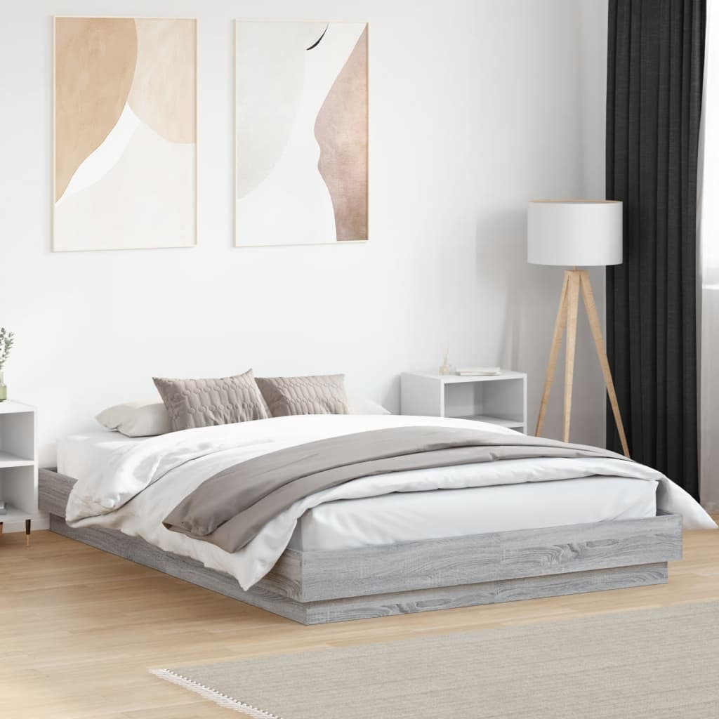 Okvir kreveta s LED svjetlima siva boja hrasta 120 x 200 cm