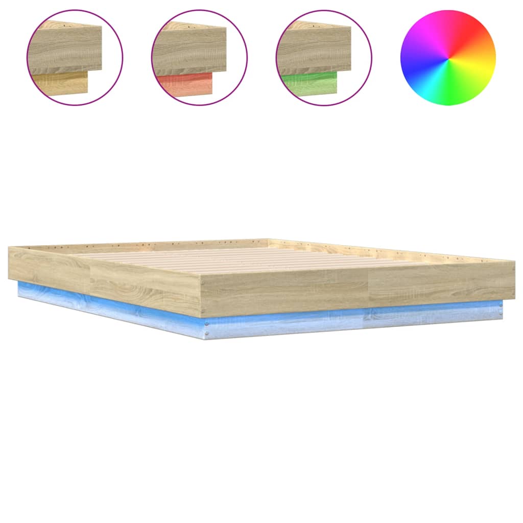 Okvir kreveta s LED svjetlima boja hrasta sonome 135 x 190 cm