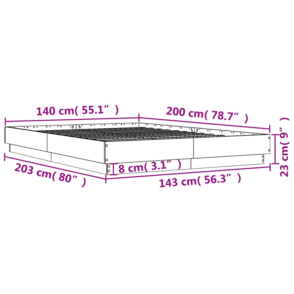 Okvir za krevet boja hrasta 140 x 200 cm konstruirano drvo