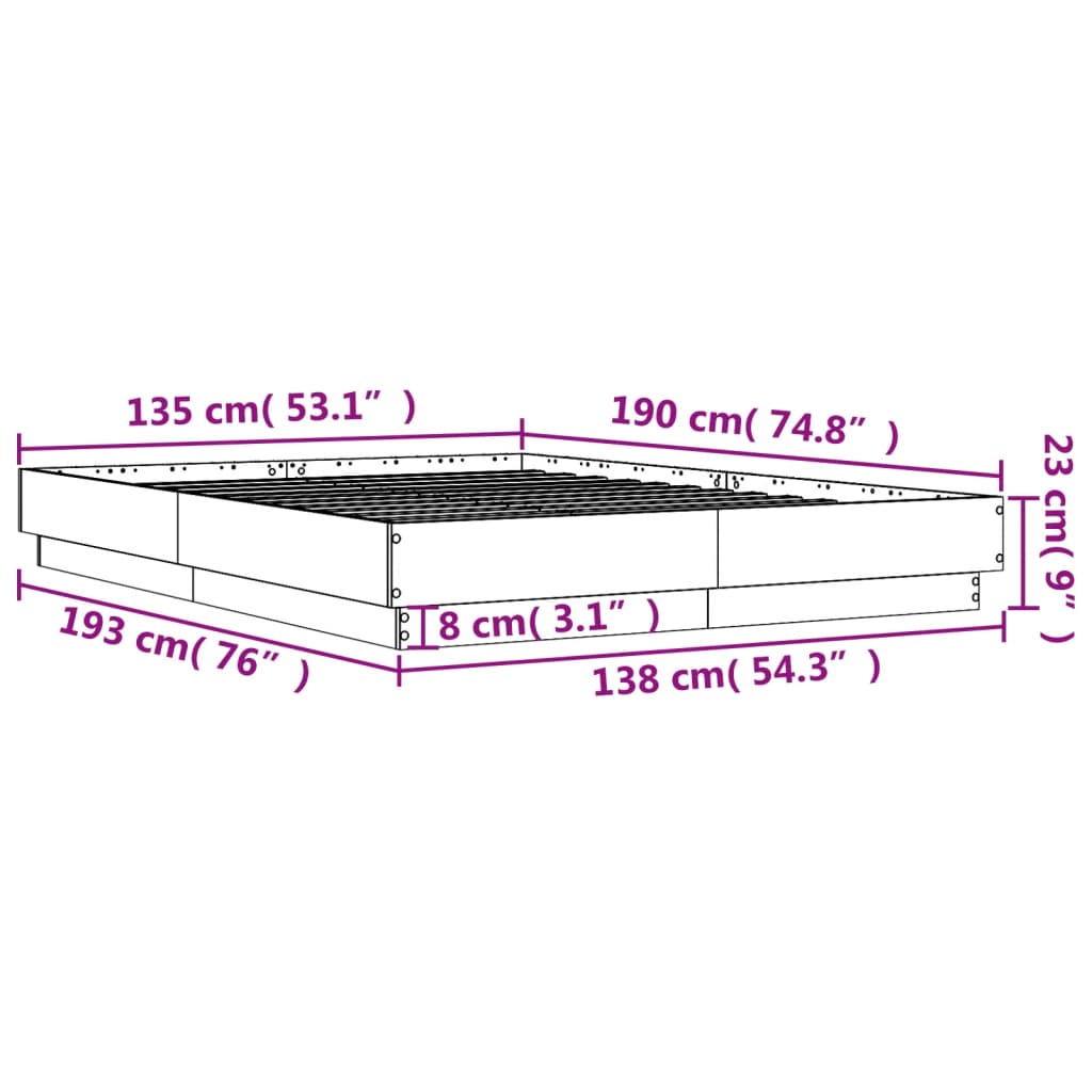 Okvir za krevet bijeli 135x190 cm konstruirano drvo