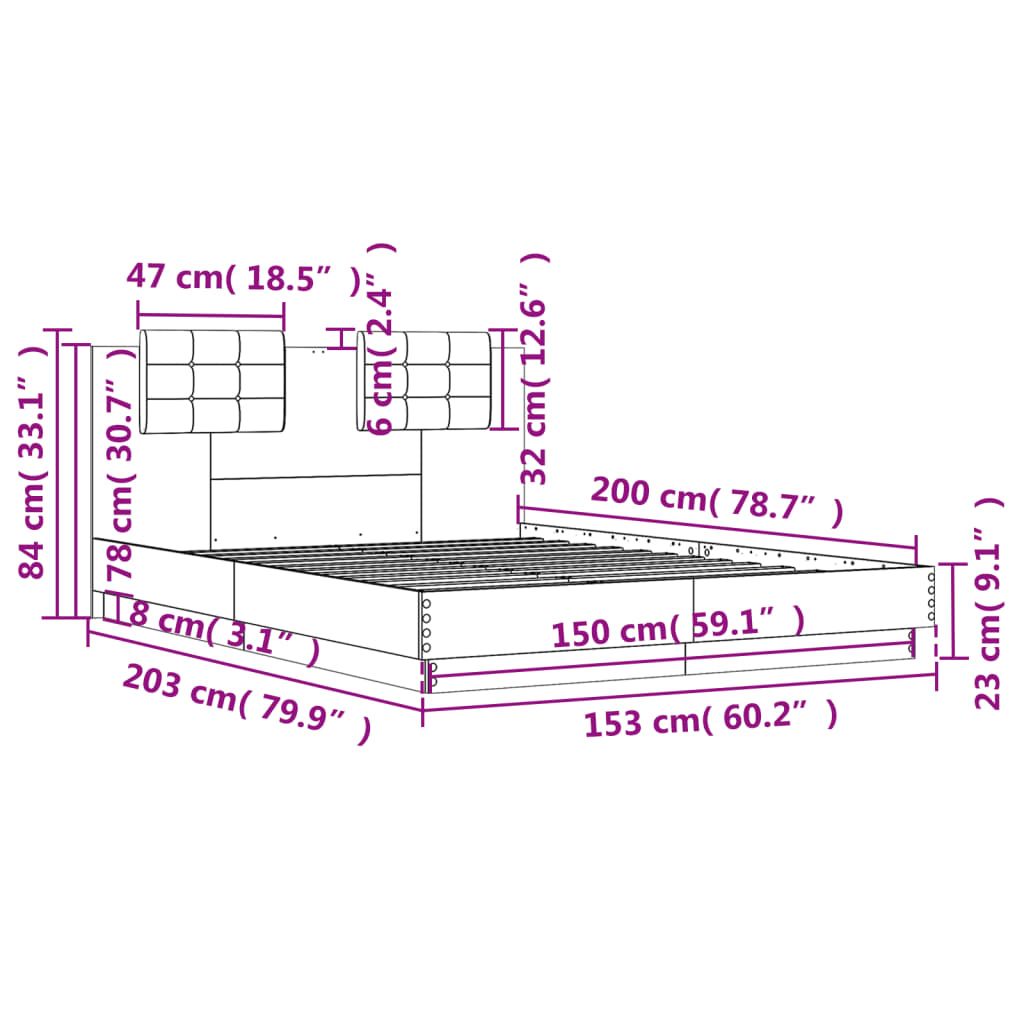 Okvir za krevet s uzglavljem bijeli 150x200cm konstruirano drvo