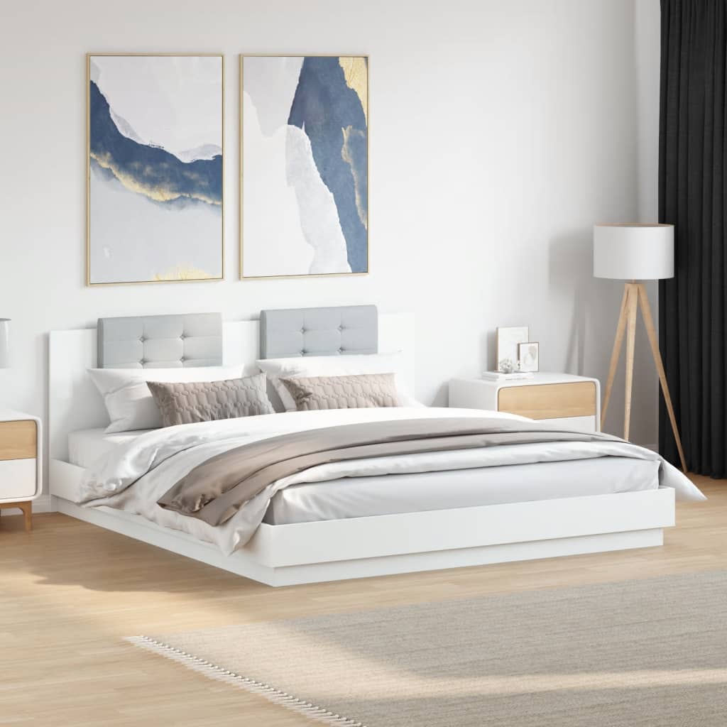 Okvir kreveta s uzglavljem i LED svjetlima bijeli 180 x 200 cm
