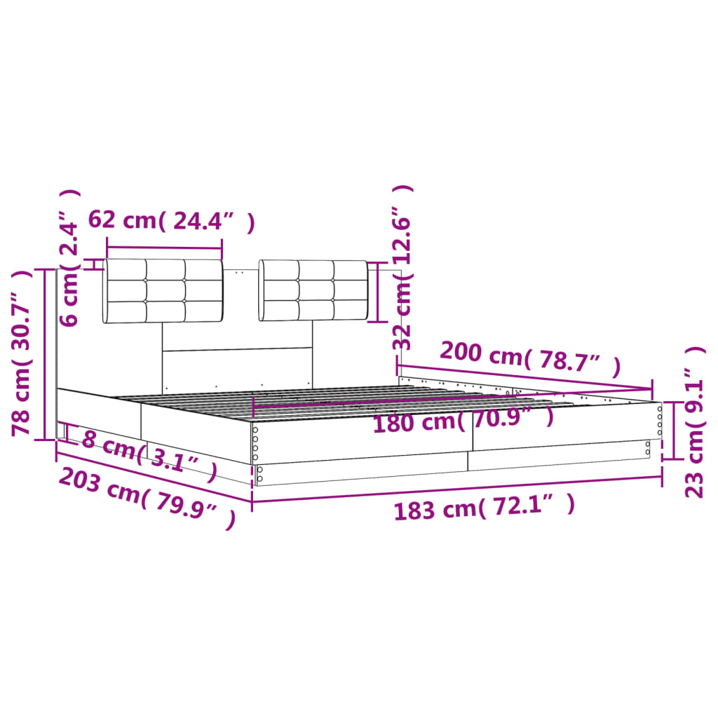 Okvir kreveta s uzglavljem LED boja hrasta sonome 180 x 200 cm