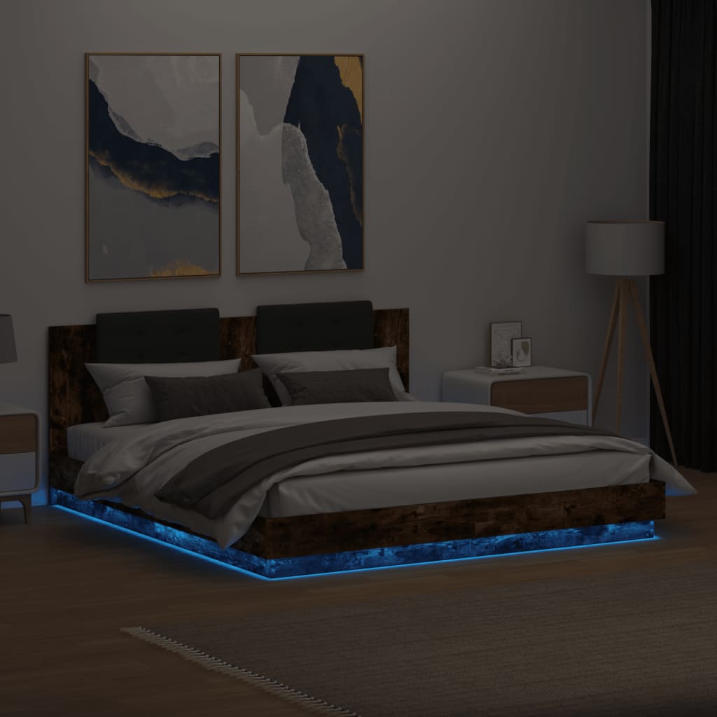 Okvir kreveta s uzglavljem LED boja dimljenog hrasta 180x200 cm