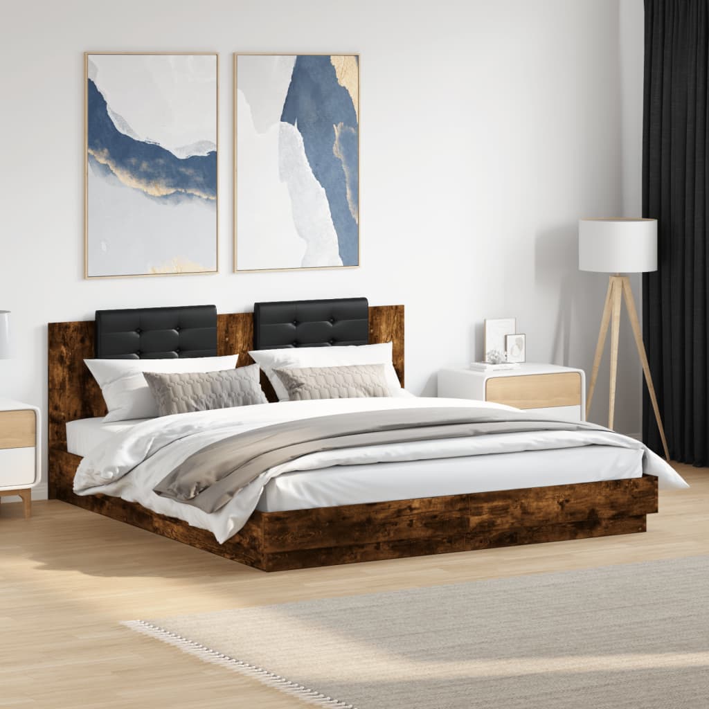 Okvir kreveta s uzglavljem LED boja dimljenog hrasta 180x200 cm