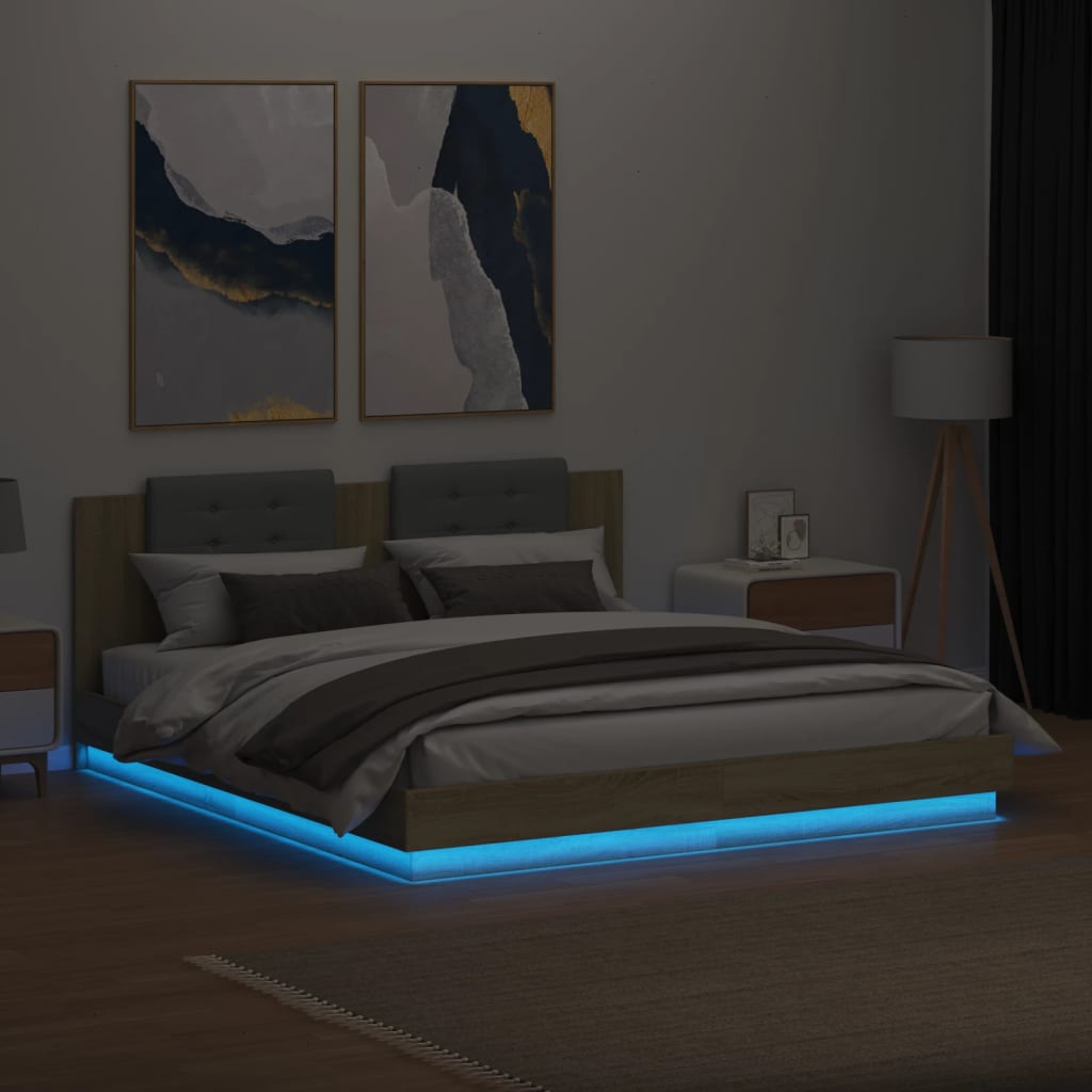 Okvir kreveta s uzglavljem LED boja hrasta sonome 160 x 200 cm