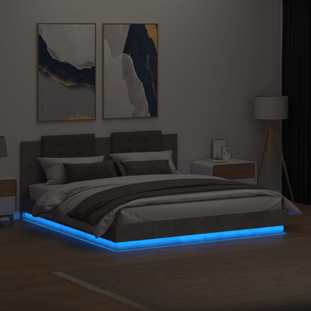 Okvir kreveta s uzglavljem LED siva boja betona 160 x 200 cm