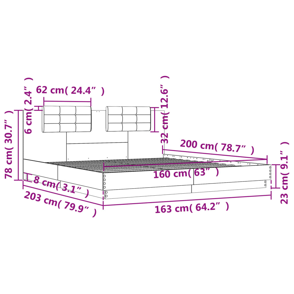 Okvir kreveta s uzglavljem LED boja hrasta sonome 160 x 200 cm