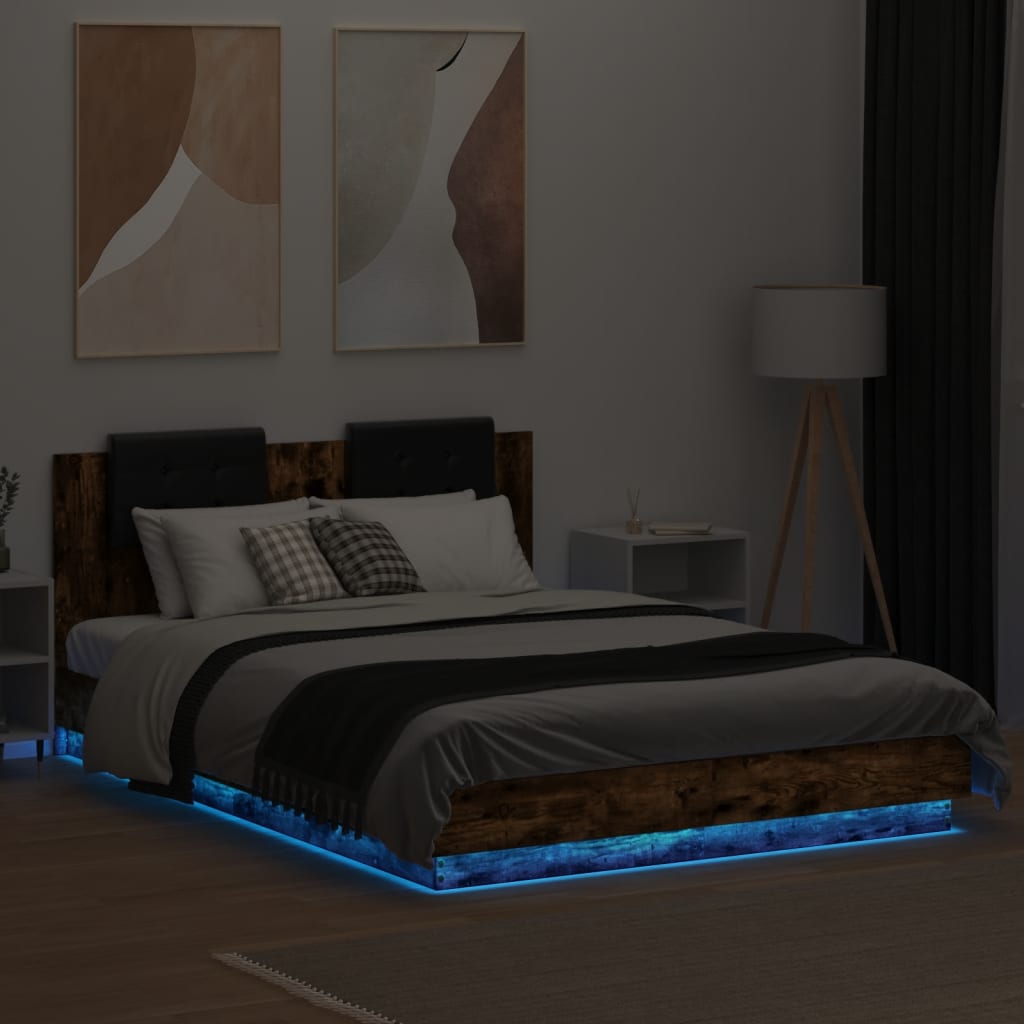 Okvir kreveta s uzglavljem LED boja dimljenog hrasta 150x200 cm
