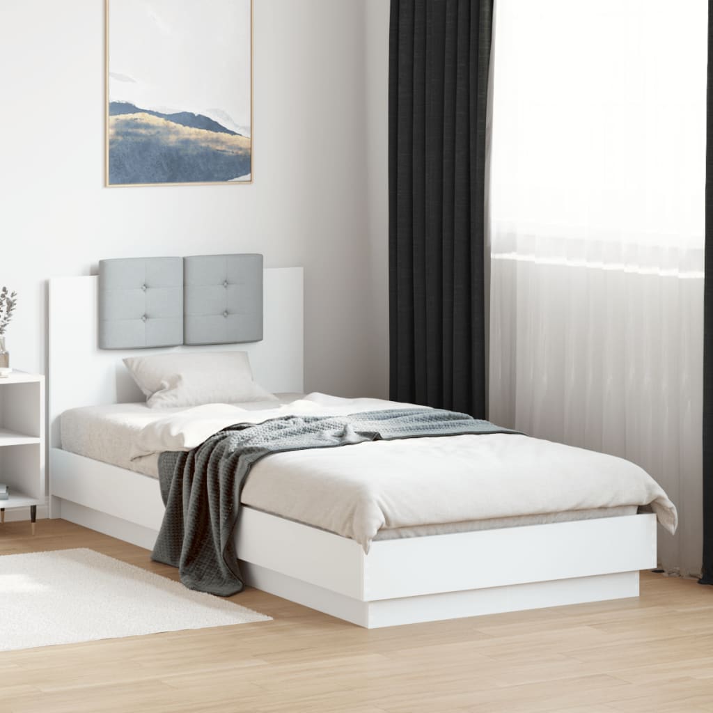 Okvir za krevet s uzglavljem i LED svjetlima bijeli 90x200 cm