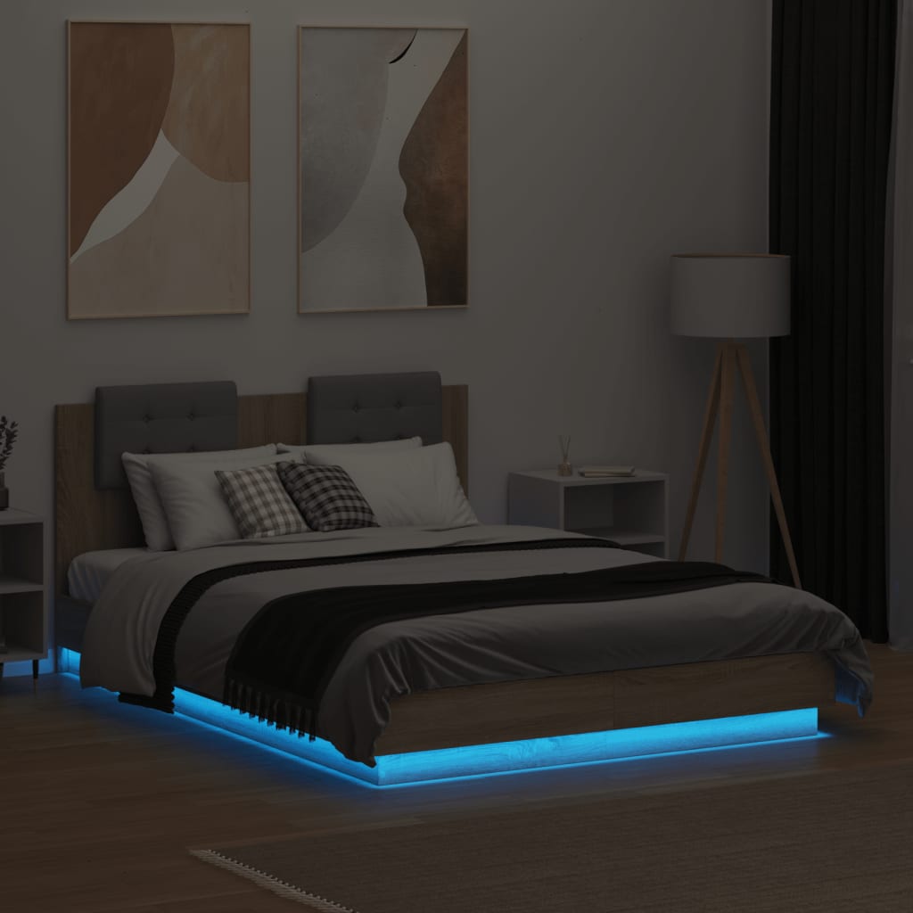 Okvir kreveta s uzglavljem LED boja hrasta sonome 135 x 190 cm