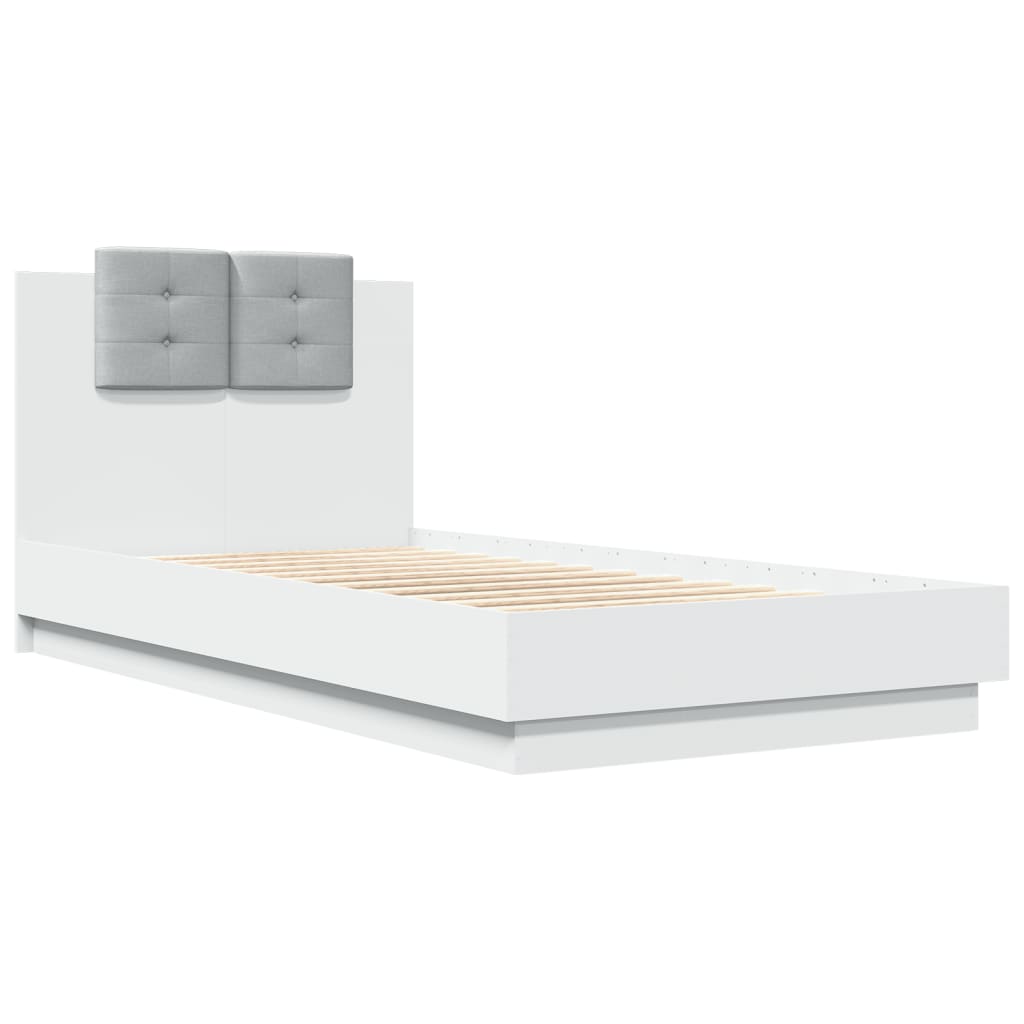 Okvir za krevet s uzglavljem i LED svjetlima bijeli 90x190 cm