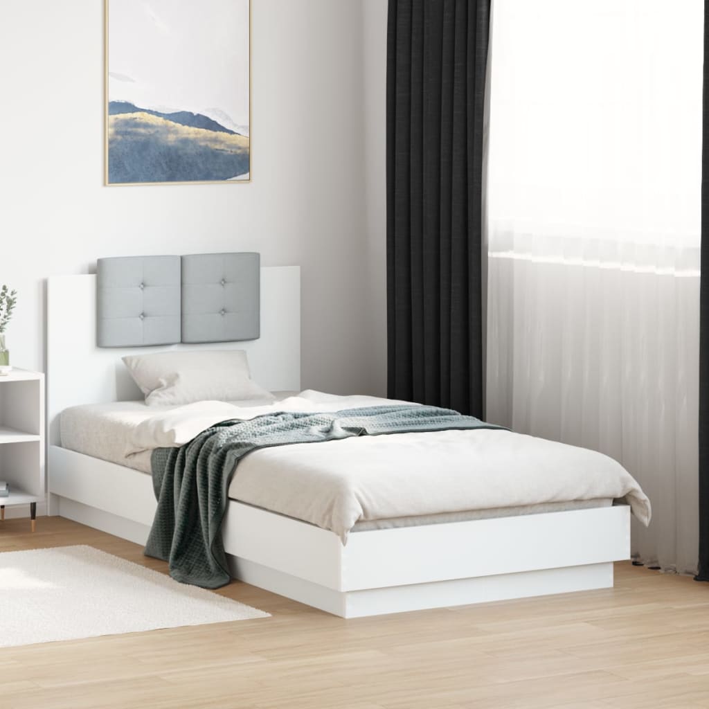 Okvir za krevet s uzglavljem i LED svjetlima bijeli 90x190 cm
