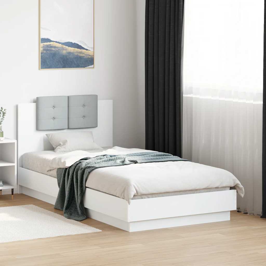 Okvir za krevet s uzglavljem i LED svjetlima bijeli 75x190 cm