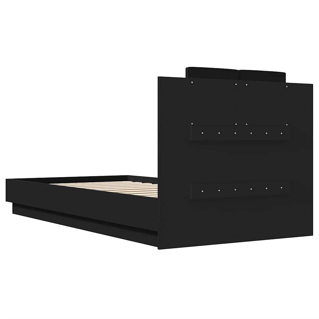 Okvir za krevet s uzglavljem i LED svjetlima crni 75x190 cm