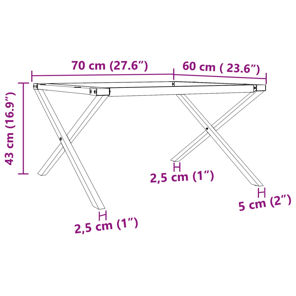 Noge za stolić za kavu s X-oblikom 70x60x43 cm čelik