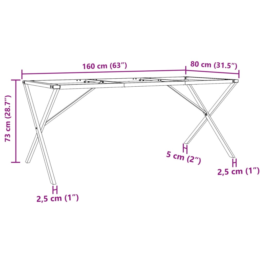 Noge za blagovaonski stol X-oblika 160x80x73cm čelik