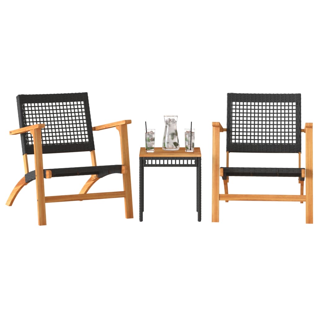 3-dijelni bistro set od poliratana i bagremovog drva crni