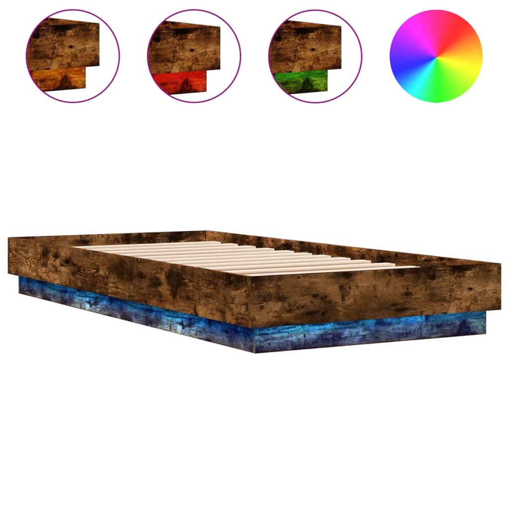 Okvir za krevet s LED svjetlima dimljena boja hrasta 100x200 cm