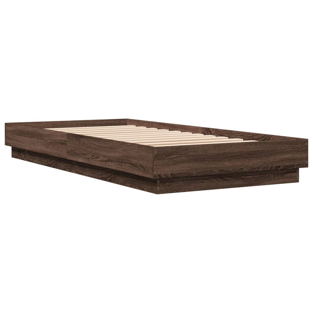 Okvir za krevet s LED svjetlima smeđa boja hrasta 100 x 200 cm