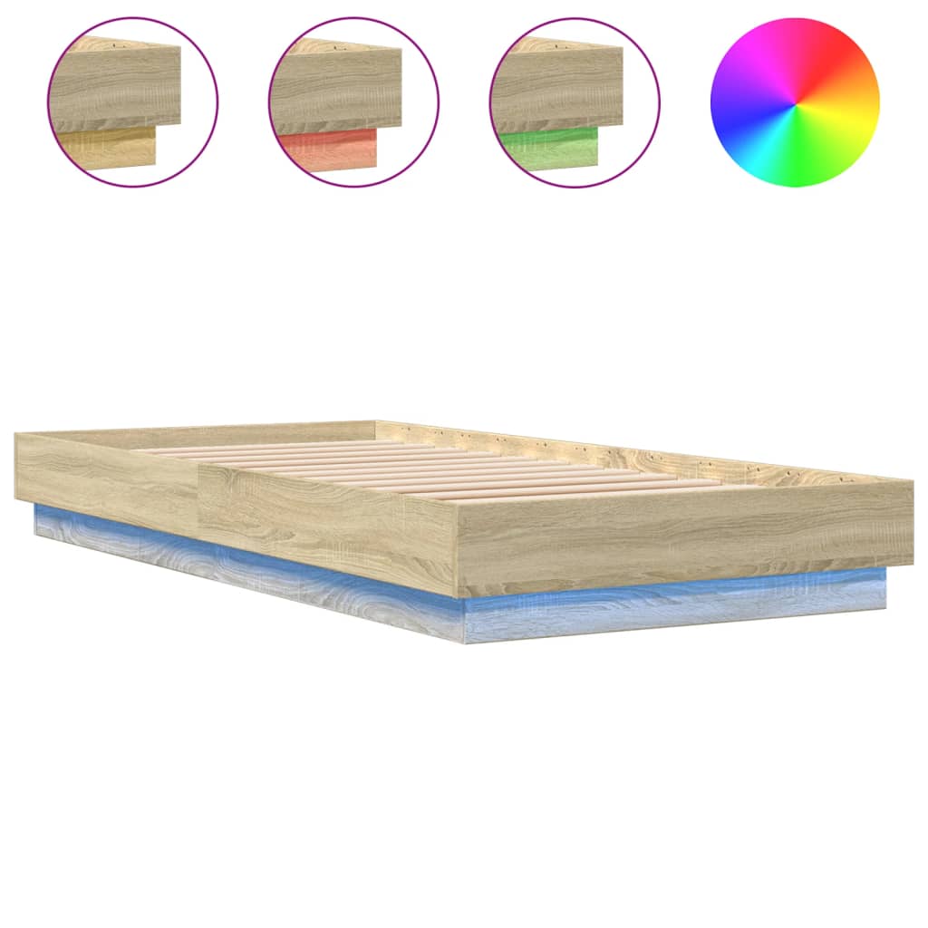 Okvir kreveta s LED svjetlima boja hrasta sonome 90 x 200 cm