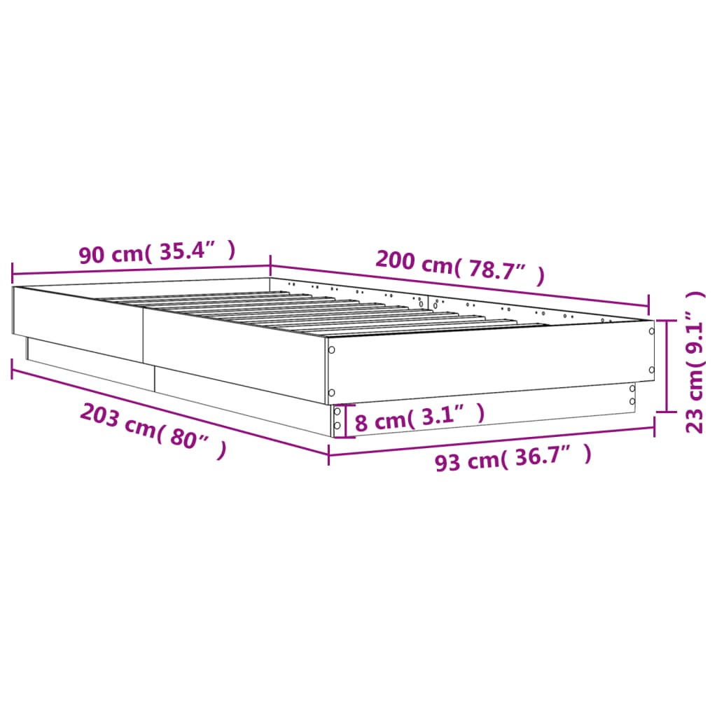 Okvir kreveta s LED svjetlima boja hrasta sonome 90 x 200 cm