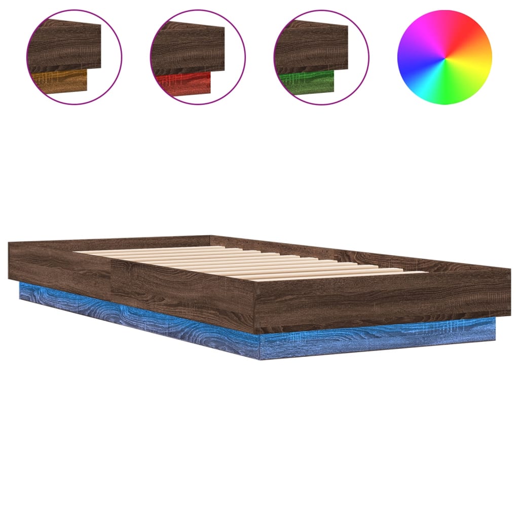 Okvir za krevet s LED svjetlima smeđa boja hrasta 90 x 200 cm