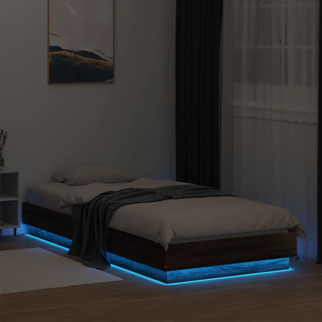 Okvir za krevet s LED svjetlima smeđa boja hrasta 90 x 200 cm