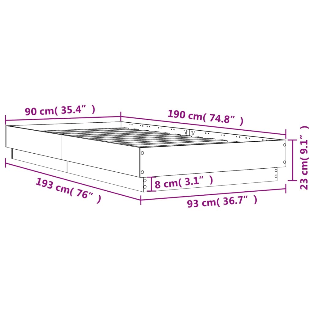 Okvir kreveta s LED svjetlima boja hrasta sonome 90 x 190 cm