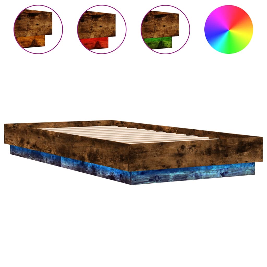 Okvir kreveta s LED svjetlima dimljena boja hrasta 90 x 190 cm