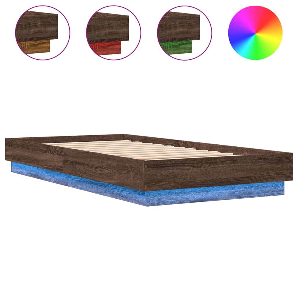 Okvir kreveta s LED svjetlima boja smeđeg hrasta 90 x 190 cm