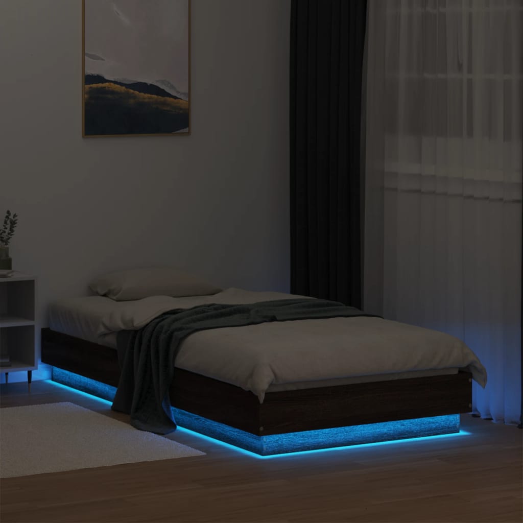 Okvir kreveta s LED svjetlima boja smeđeg hrasta 90 x 190 cm