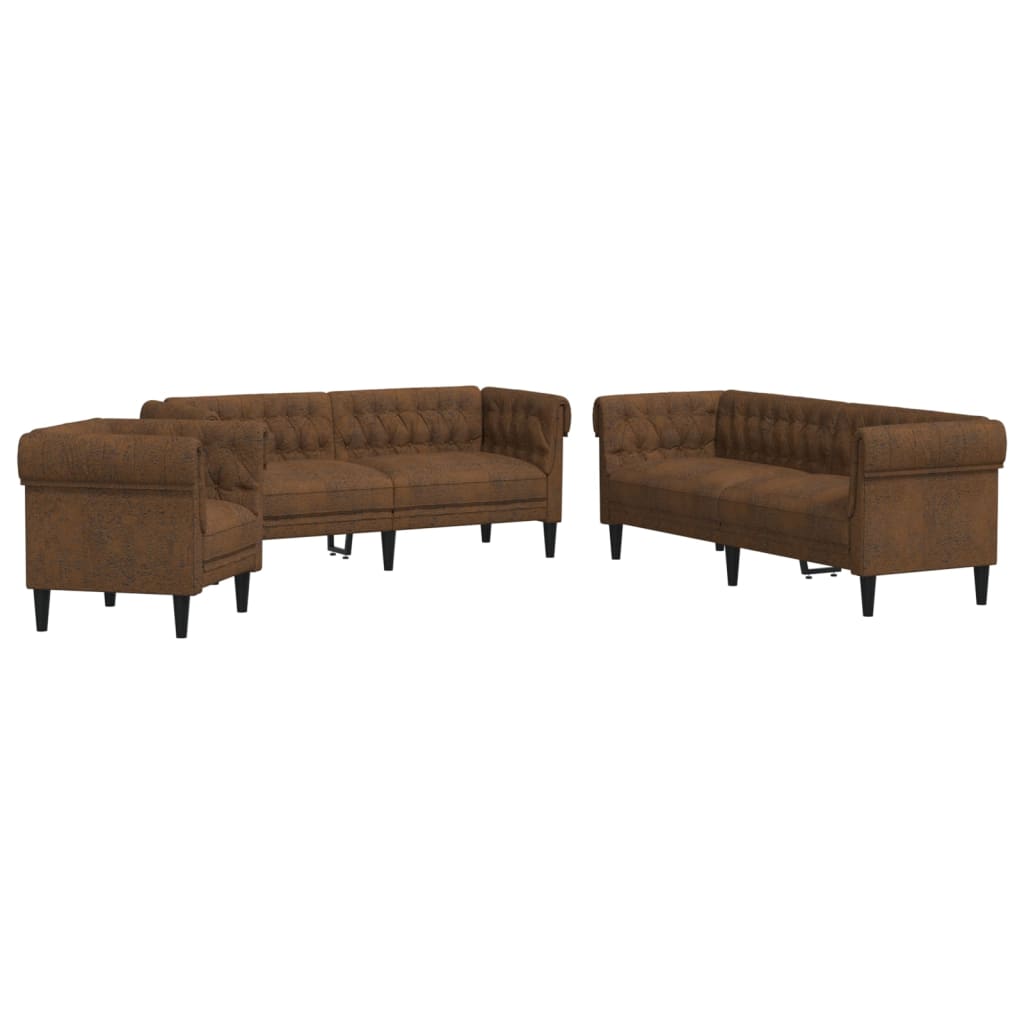 3-dijelni set sofa smeđi od tkanine