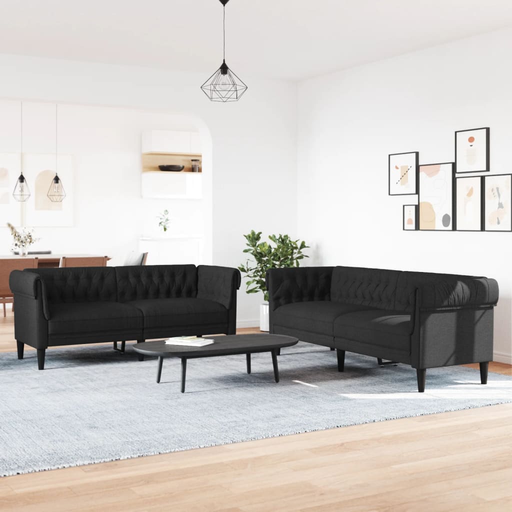 2-dijelni set sofa crni od tkanine