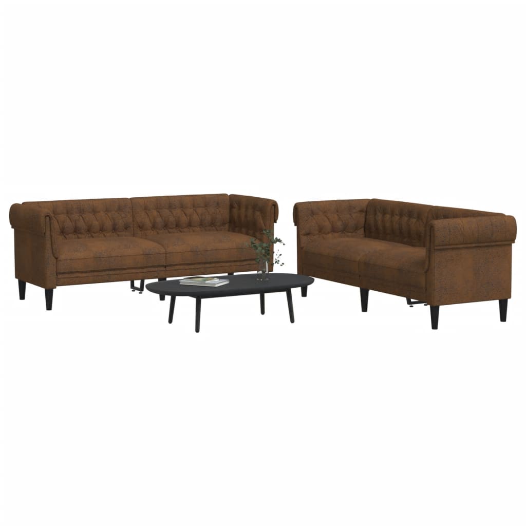 2-dijelni set sofa smeđi od tkanine