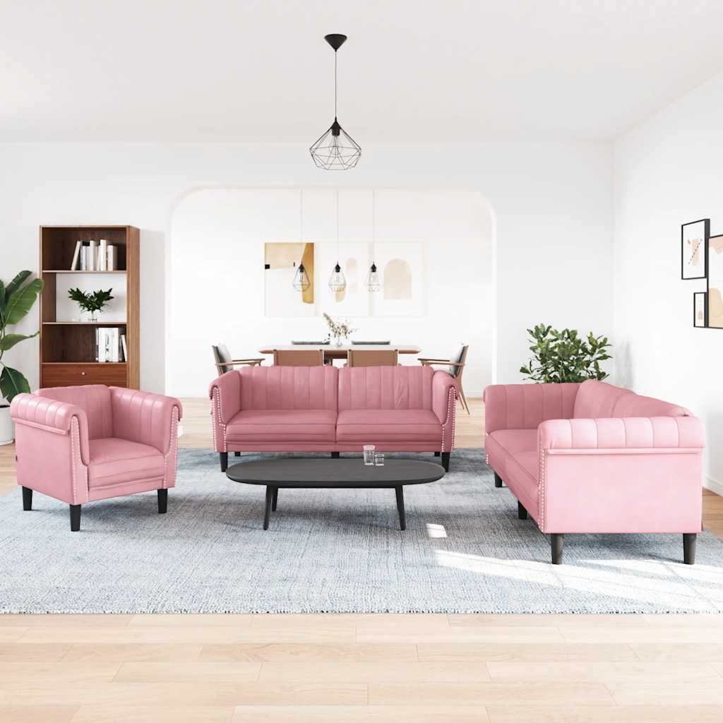 3-dijelni set sofa ružičasti baršunasti