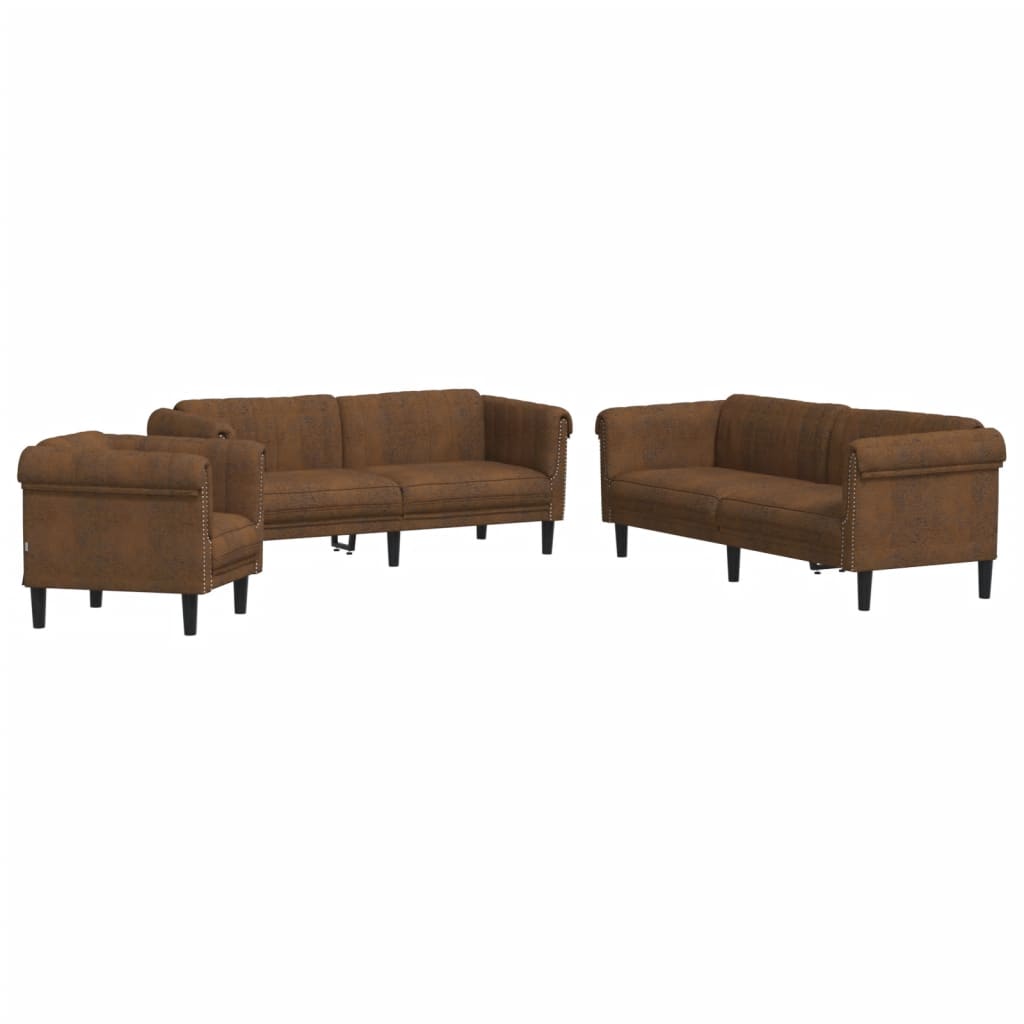 3-dijelni set sofa smeđi baršunasti