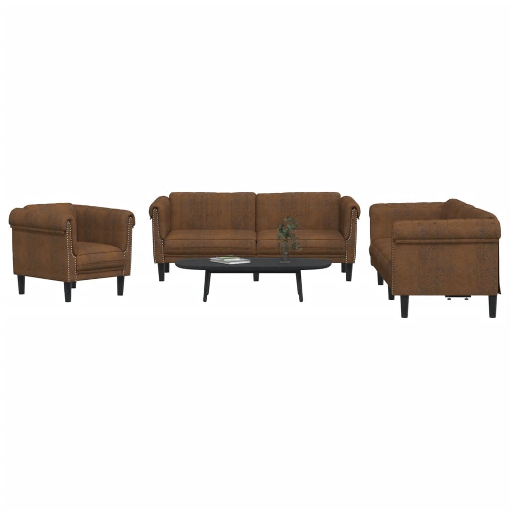 3-dijelni set sofa smeđi baršunasti
