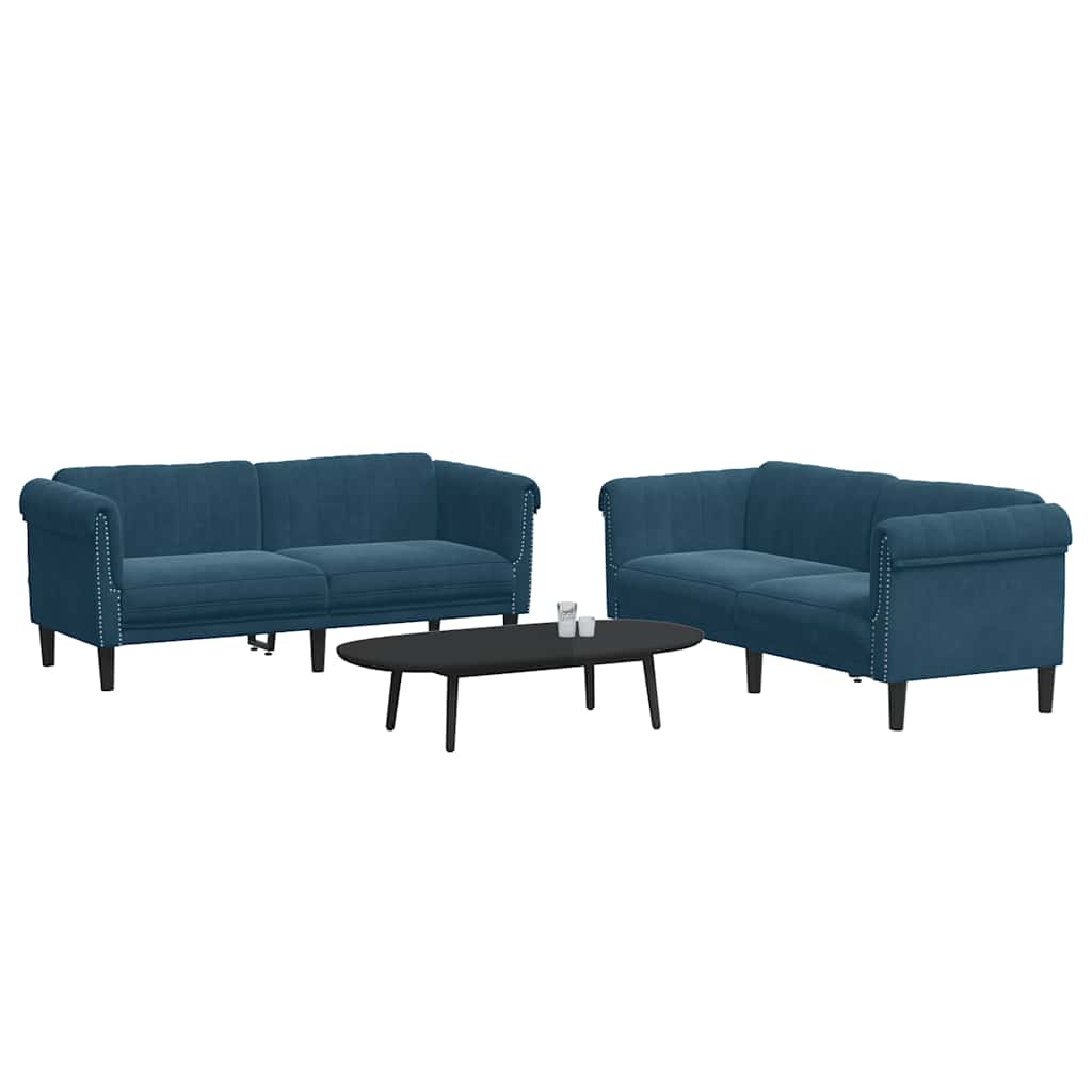 2-dijelni set sofa plavi baršunasti