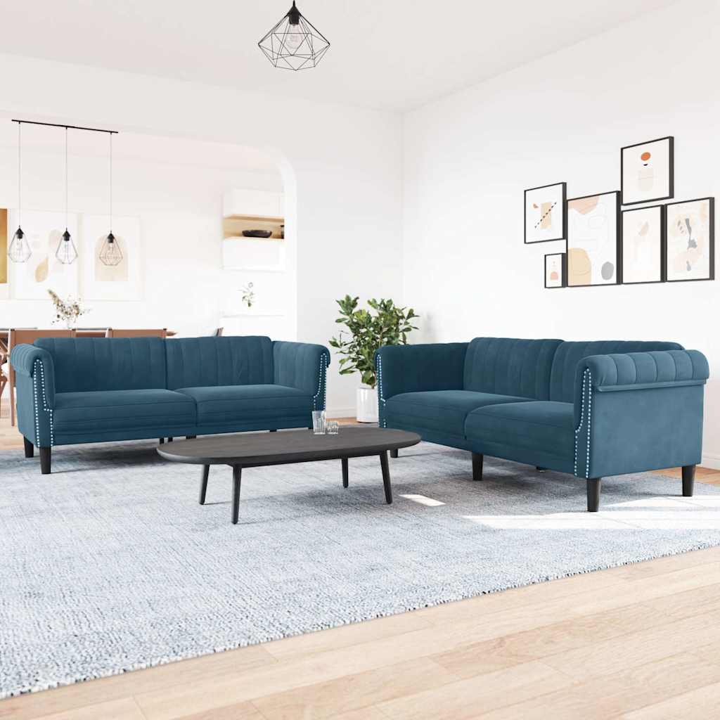 2-dijelni set sofa plavi baršunasti