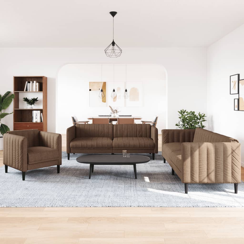 3-dijelni set sofa smeđi od tkanine