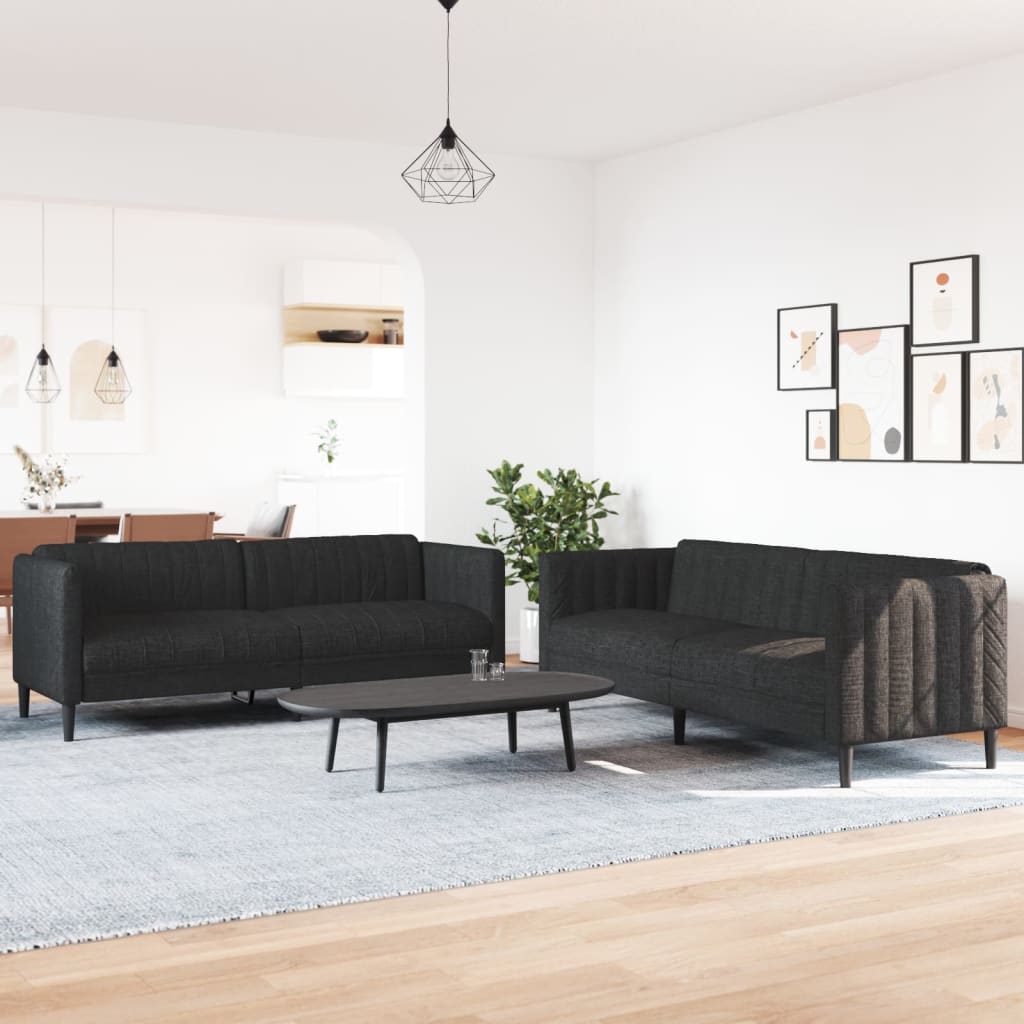 2-dijelni set sofa crni od tkanine