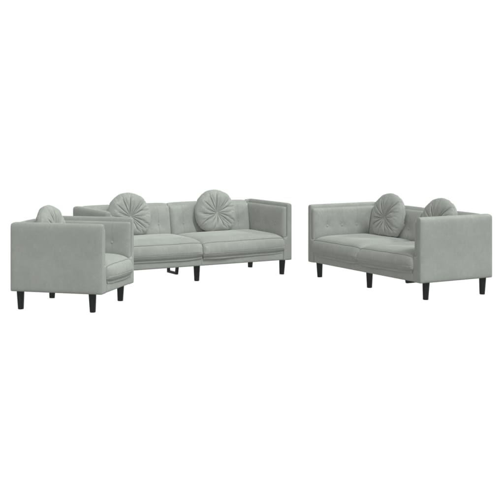3-dijelni set sofa s jastucima svjetlosivi baršunasti