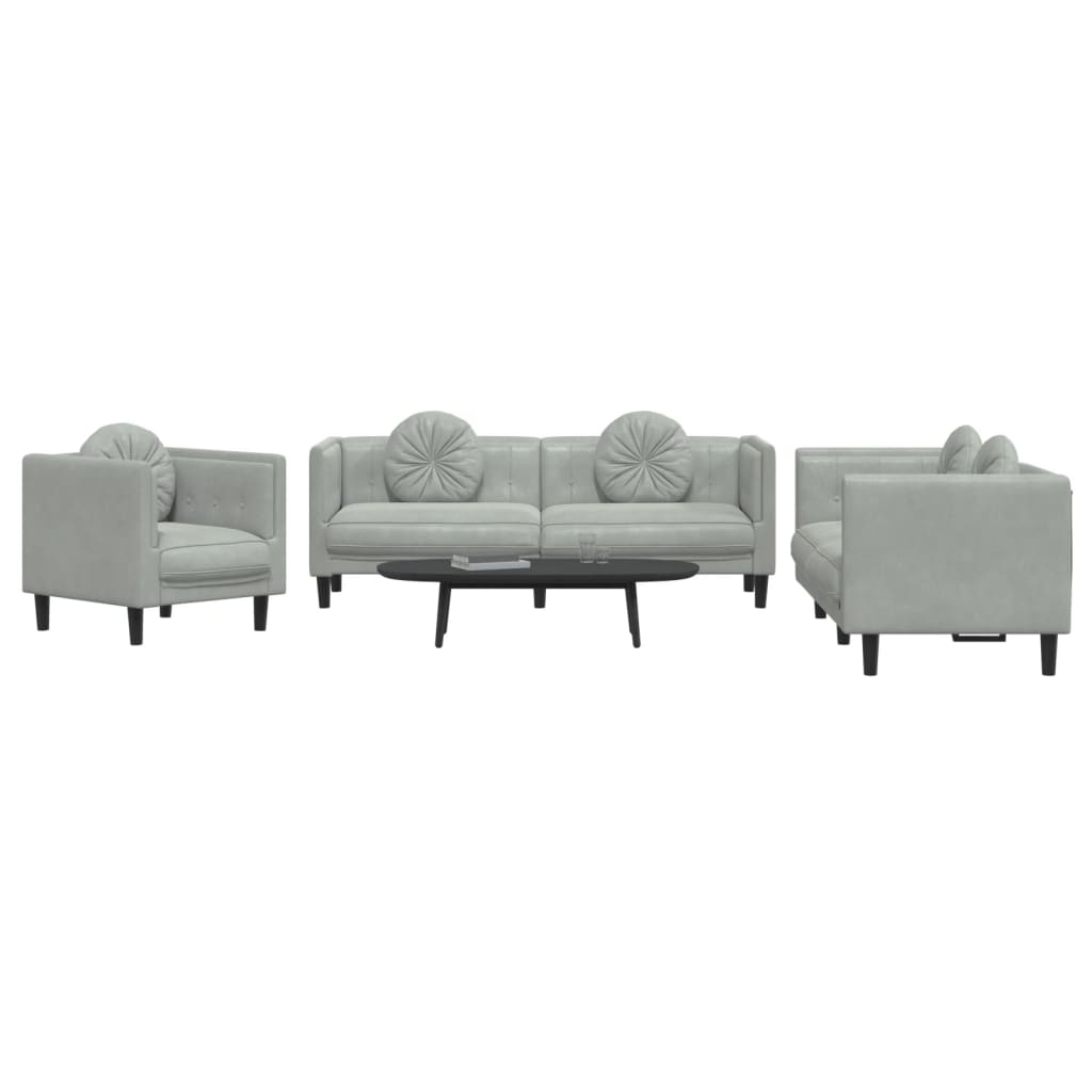3-dijelni set sofa s jastucima svjetlosivi baršunasti
