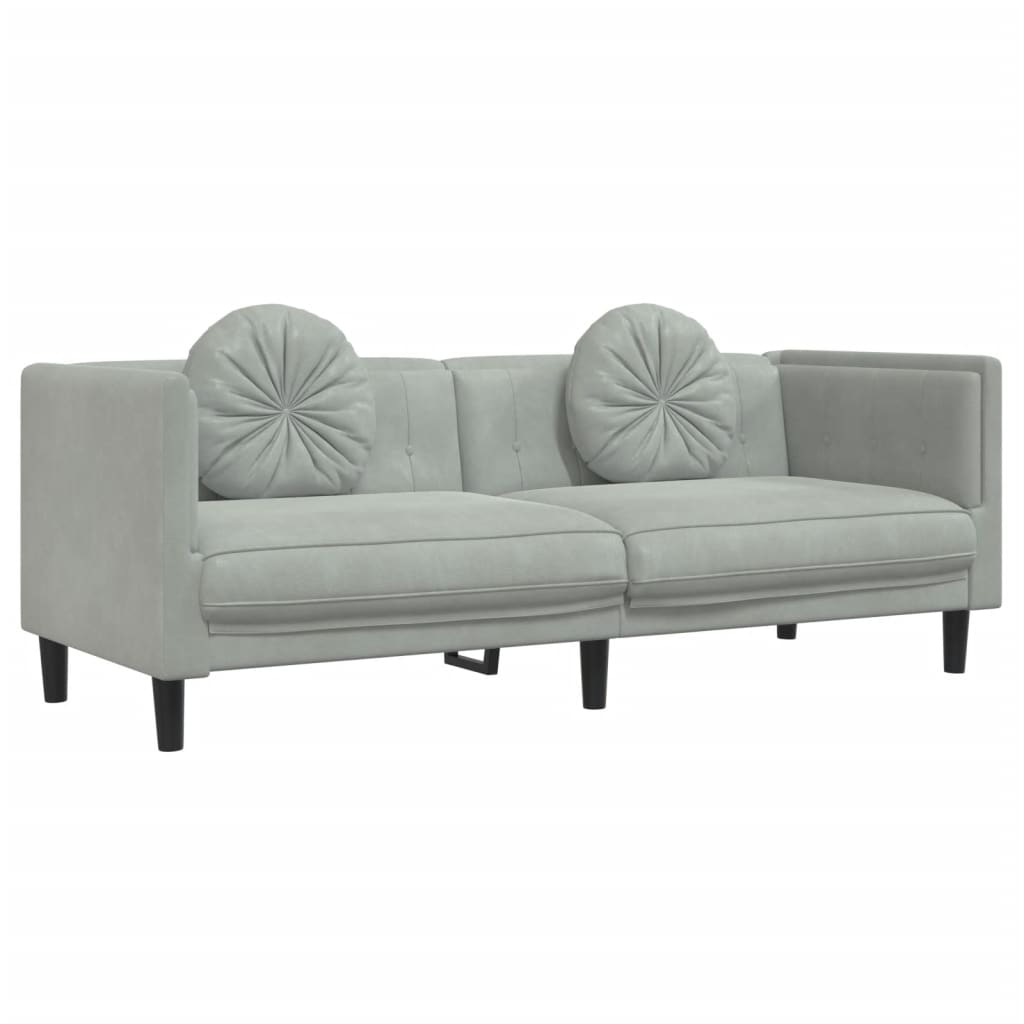 3-dijelni set sofa s jastucima svjetlosivi baršunasti